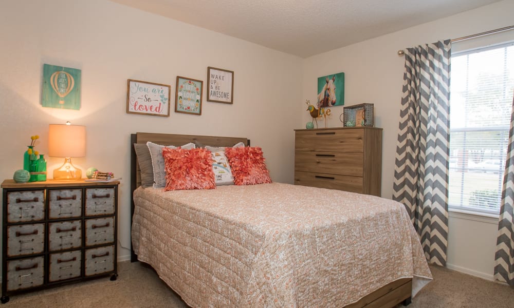 An apartment bedroom at Tammaron Village Apartments in Oklahoma City, OK