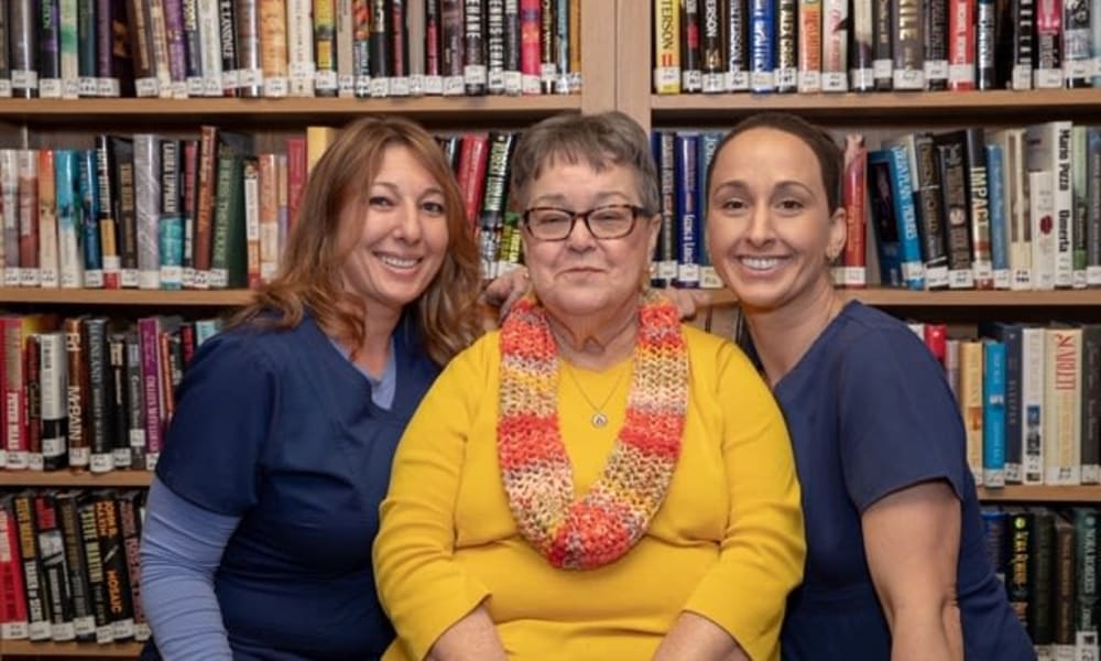 Resident in the library at Cardinal Village in Sewell, New Jersey