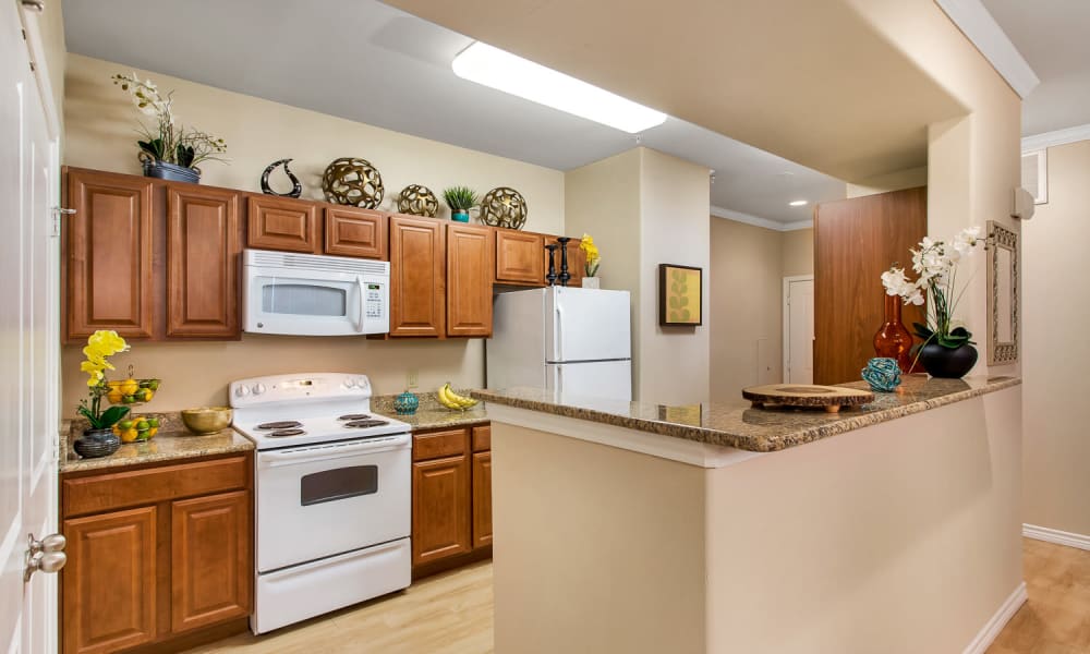 Plank flooring in a spacious kitchen at Villas in Westover Hills in San Antonio, Texas