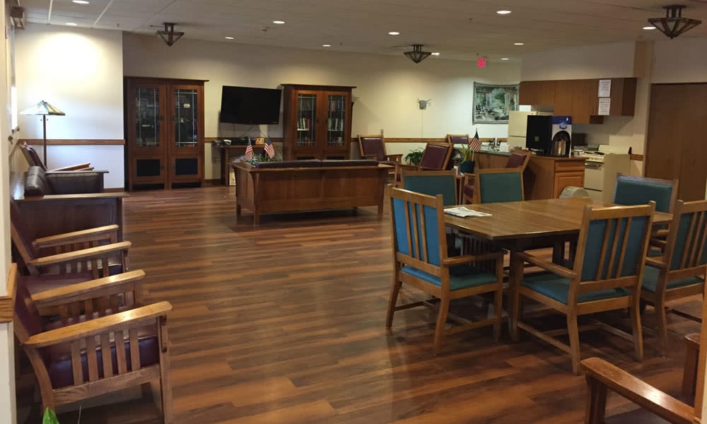 Library and activity room at Belle Reve Senior Living in Milford, Pennsylvania
