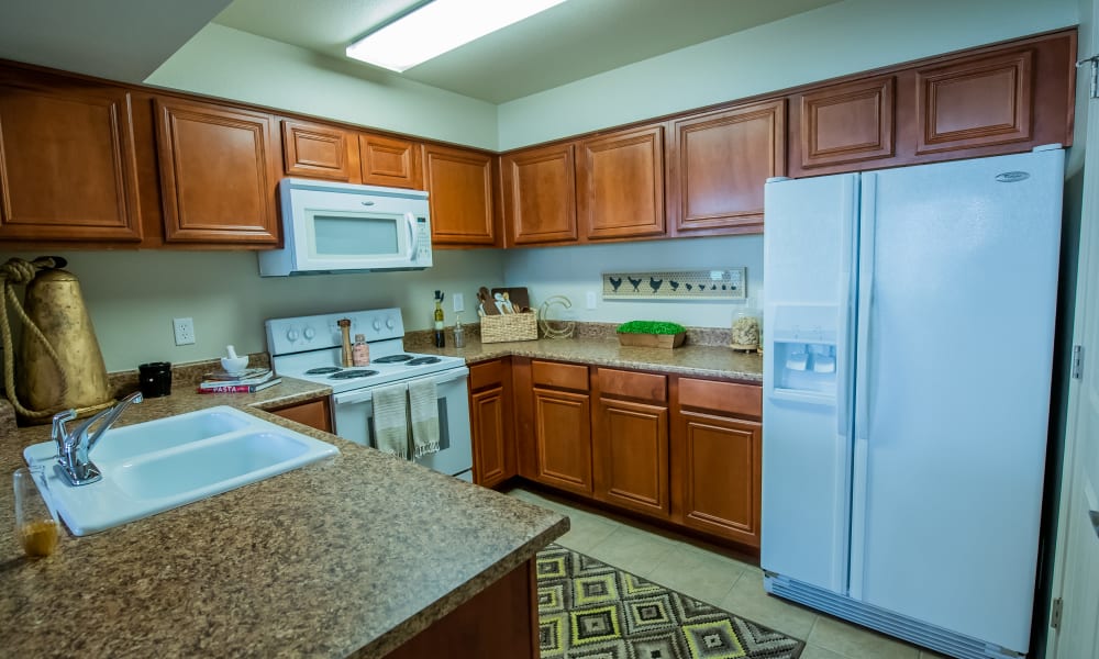An apartment kitchen at Colonies at Hillside in Amarillo, Texas