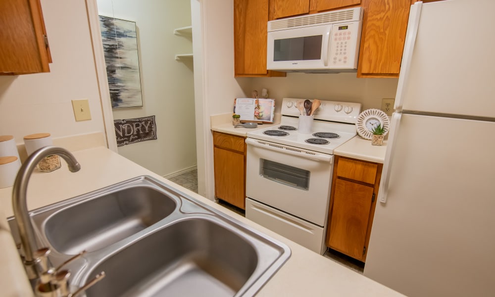 An apartment kitchen at Newport Apartments in Amarillo, Texas