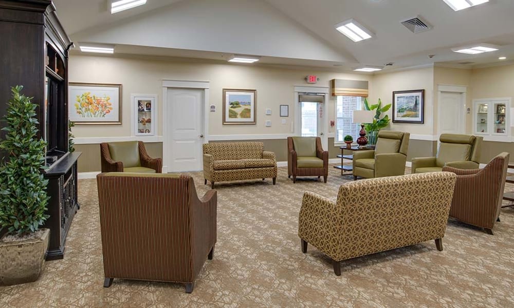Comfortable seating in the memory care living room