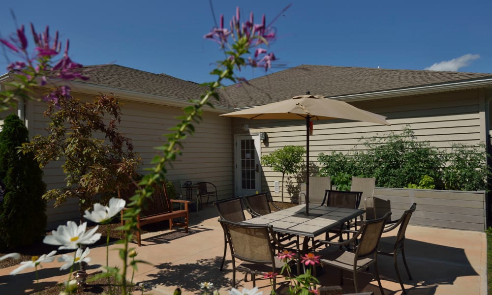 Outdoor covered seating at Keystone Commons in Ludlow, Massachusetts