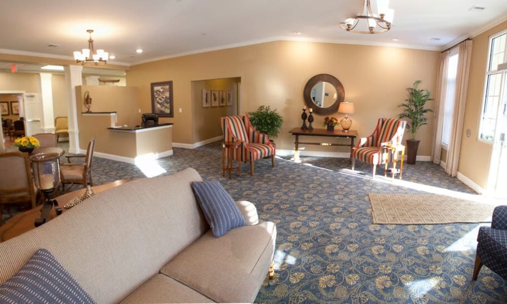 Inviting lobby at Keystone Place at LaValle Fields in Hugo, Minnesota