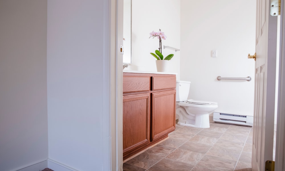 A bathroom with rails at Atlantic at Charter Colony in Midlothian, Virginia