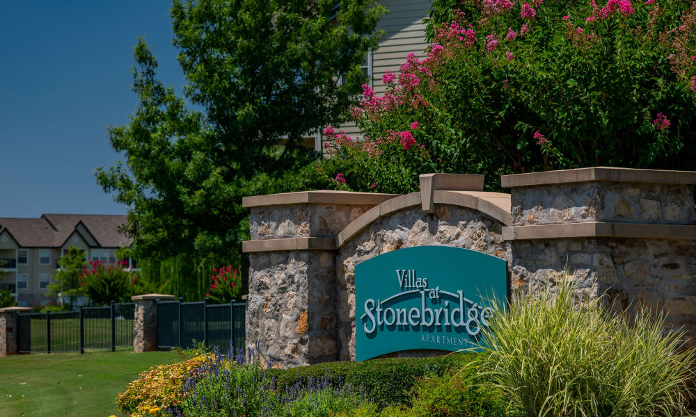 The sign in front of Villas at Stonebridge in Edmond, Oklahoma