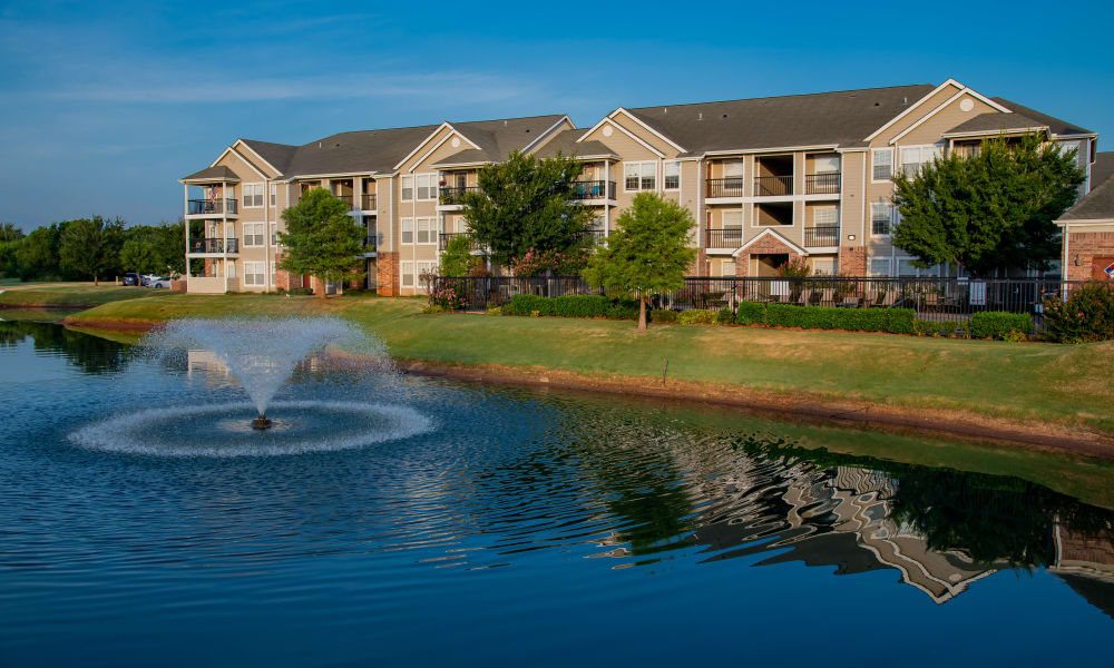 A large fountain in front of Prairie Springs in Oklahoma City, Oklahoma