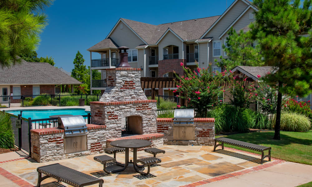 A large outdoor patio at Fountain Lake in Edmond, Oklahoma