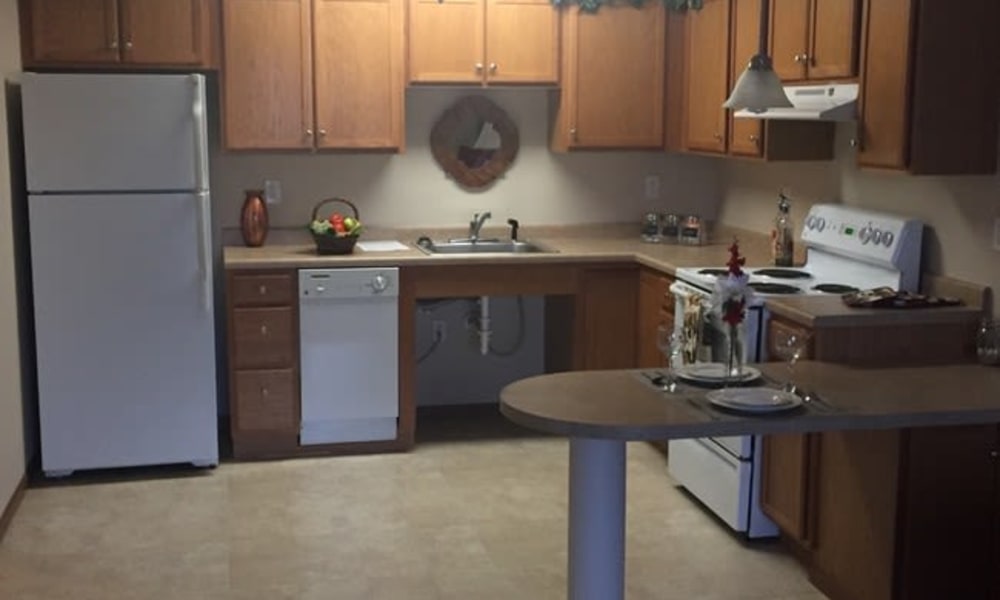 A spacious kitchen at Parkway Gardens Senior Apartment Community in Saint Paul, Minnesota