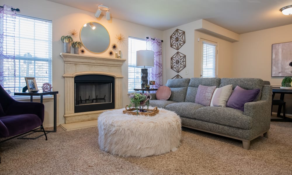 An apartment living room at Coffee Creek Apartments in Owasso, Oklahoma