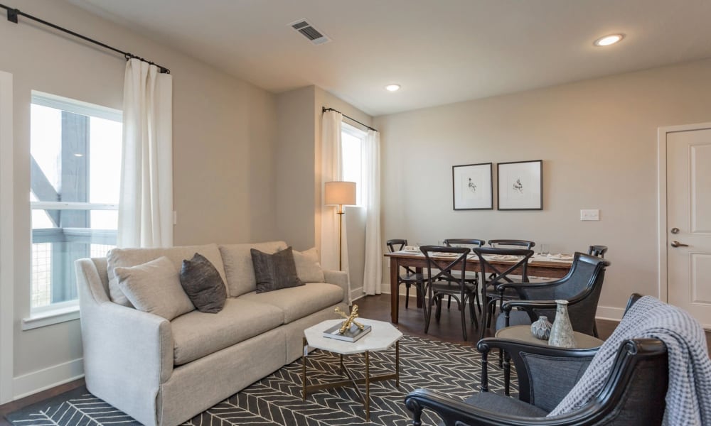 Living room in a model home at Rivertop Apartments in Nashville, Tennessee