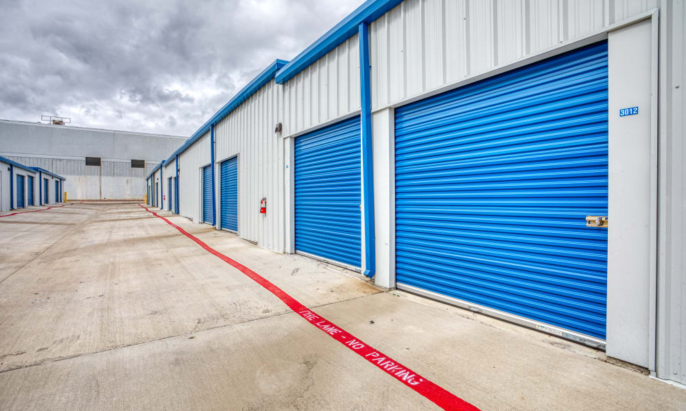 Driveway through storage units at Devon Self Storage in Fort Worth, Texas