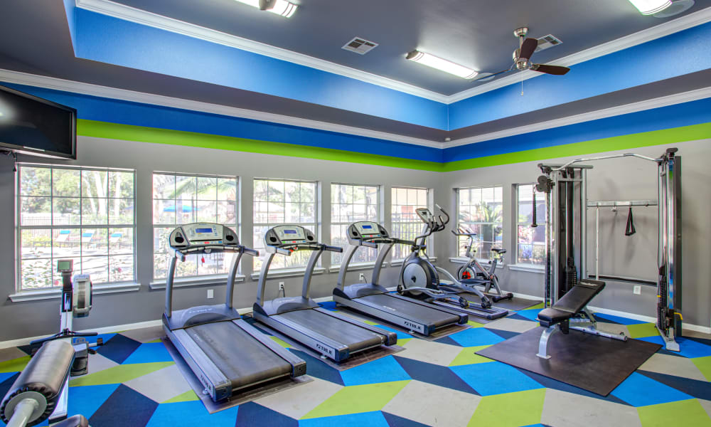 Exercise equipment in the gym at Regatta Bay in Seabrook, Texas
