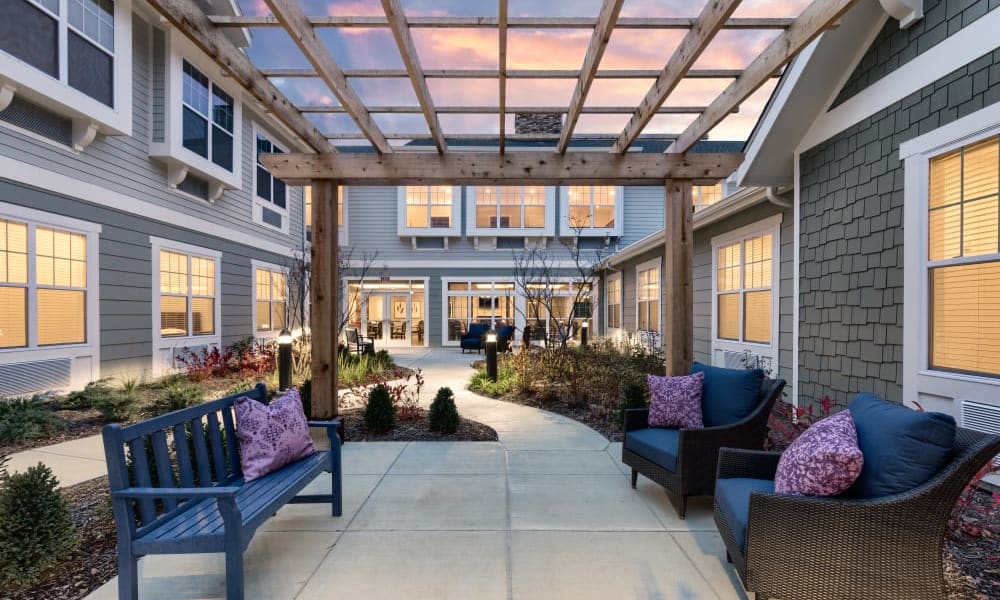 Outdoor patio seating at Anthology of Meridian Hills in Indianapolis, Indiana