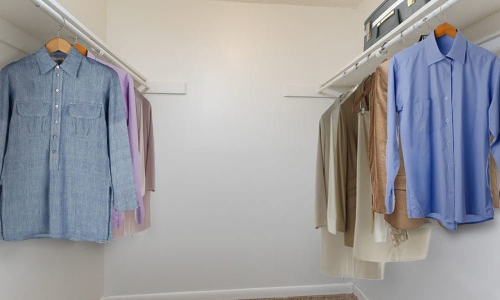 Walk-in closet  at Crossroads Apartments & Townhomes in Spencerport, New York