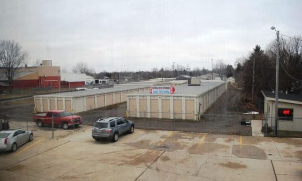 Aerial view of Owosso Mini Storage in Owosso, Michigan