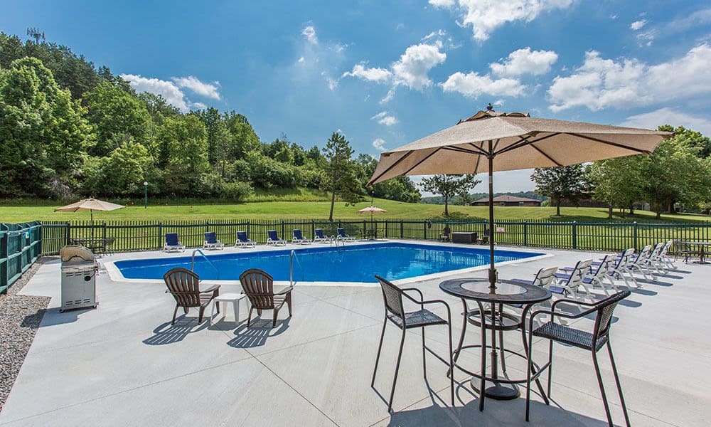 Sparkling swimming pool at Steeplechase Apartments in Camillus, New York