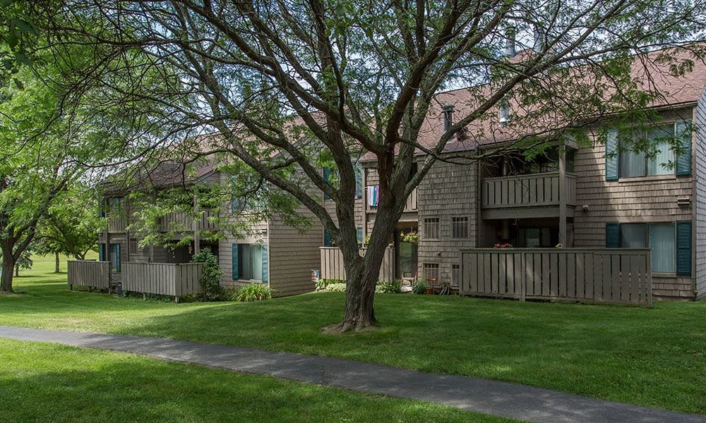 Exterior view of apartments at Steeplechase Apartments in Camillus, New York