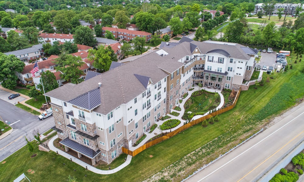 Aerial view of the entire community at Anthology of Clayton View in Saint Louis, Missouri. 