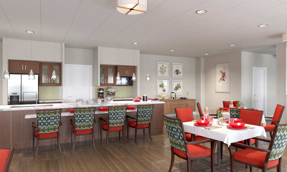 One of the clean and bright dining areas at Atrium at Liberty Park in Cape Coral, Florida