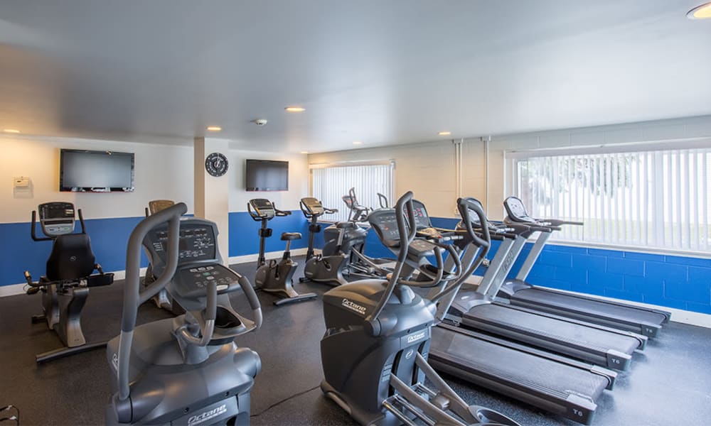 Fully equipped fitness center at Riverton Knolls in West Henrietta, New York