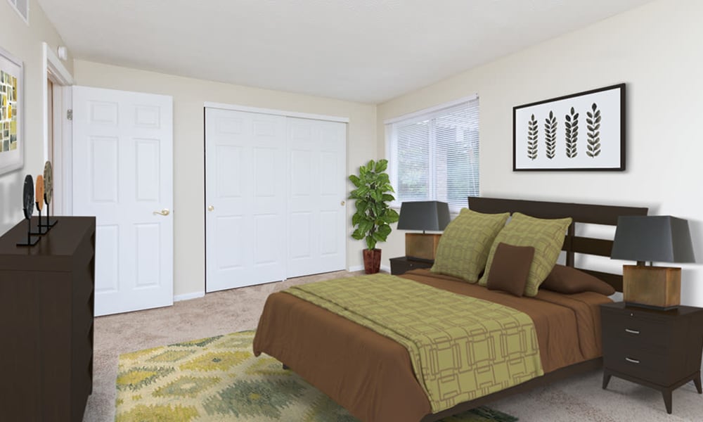Beautifully designed bedroom at Newcastle Apartments & Townhomes home in Rochester, New York
