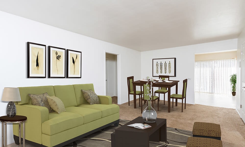 Living room at Pittsford Garden Apartments in Pittsford, New York