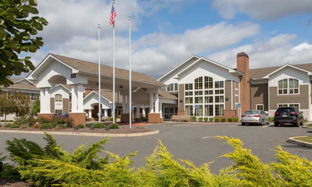 The front entrance at The Reserve at East Longmeadow in East Longmeadow, Massachusetts
