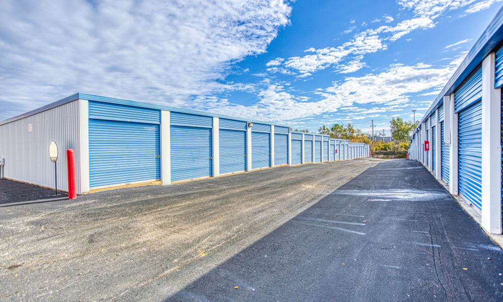 Driveway through storage units at Devon Self Storage in Memphis, Tennessee