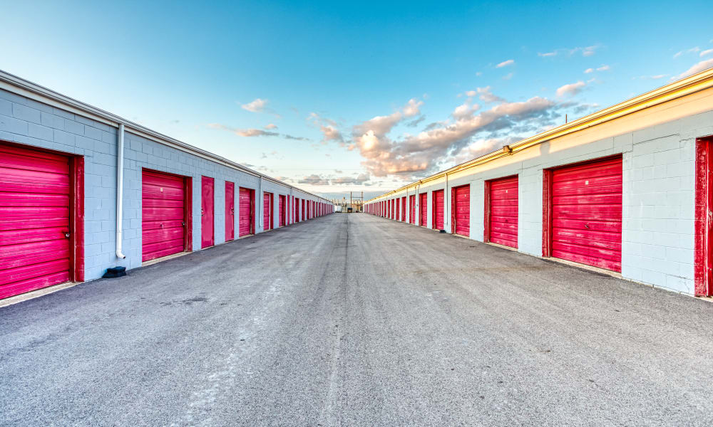 Driveway through storage units at National Mini Warehouses in Urbana, Illinois