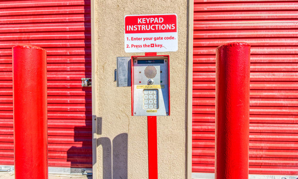 Keypad for gated entry at Devon Self Storage in Thousand Palms, California