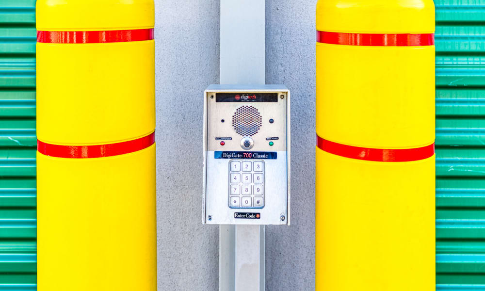 Keypad for gated entry at Devon Self Storage in Greenville, Texas