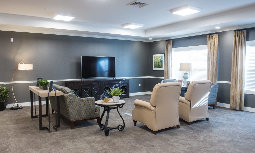 Well lit lounge at Heritage Health Care in Chanute, Kansas