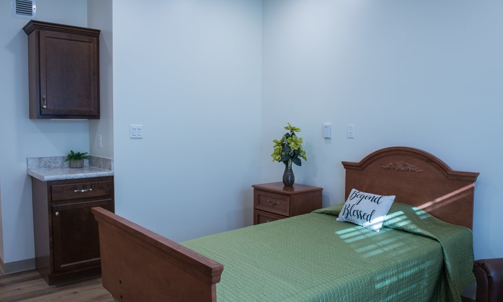 Model Bedroom at Heritage Health Care in Chanute, Kansas