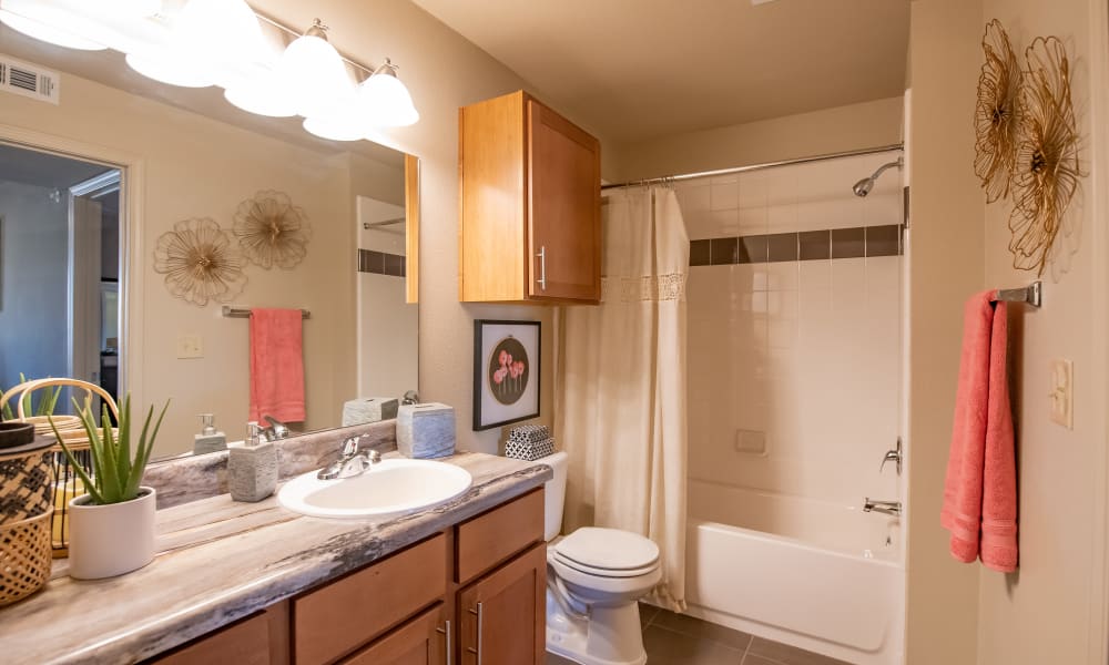 An apartment bathroom at Villas at Canyon Ranch in Yukon, Oklahoma