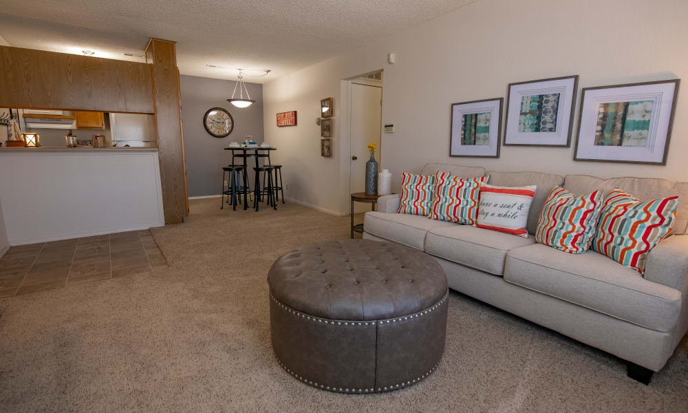 An apartment sofa at Tammaron Village Apartments in Oklahoma City, OK