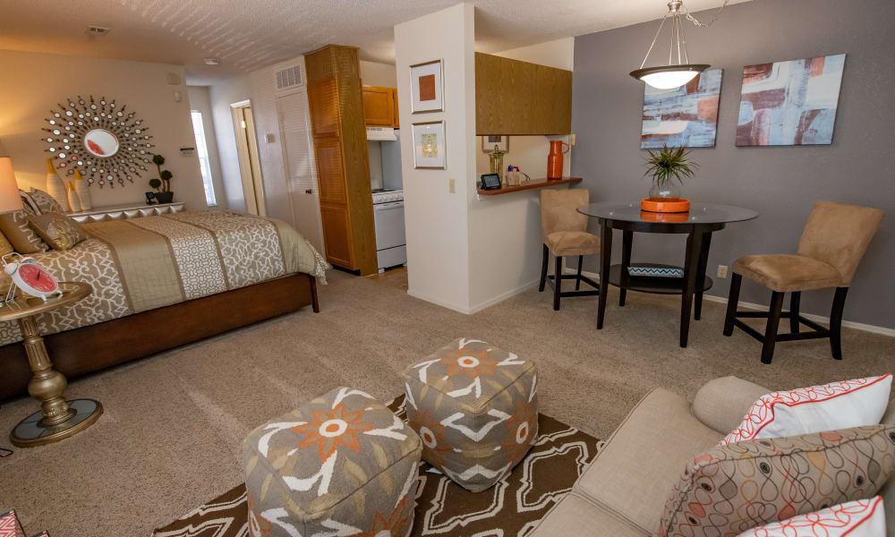An apartment living room at Tammaron Village Apartments in Oklahoma City, OK