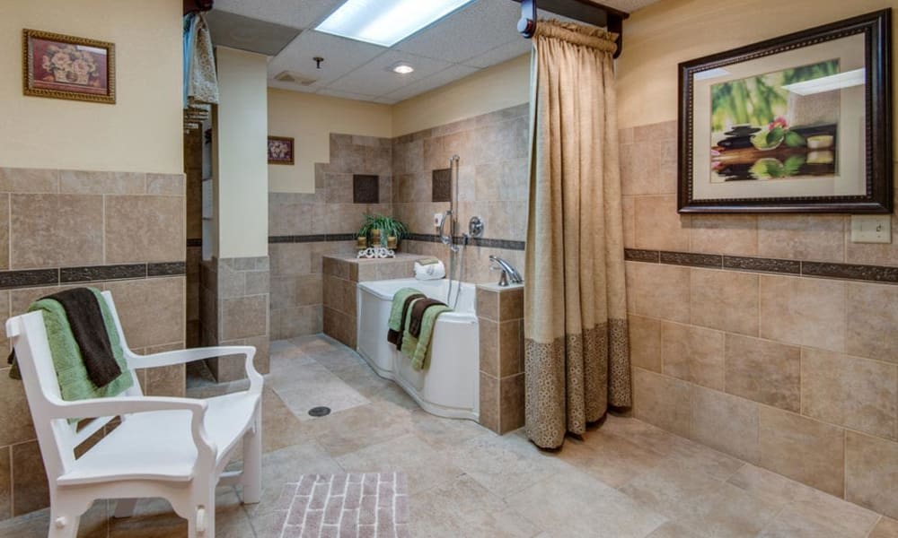 Assisted bathing is offered at Spencer Place in Saint Peters, Missouri
