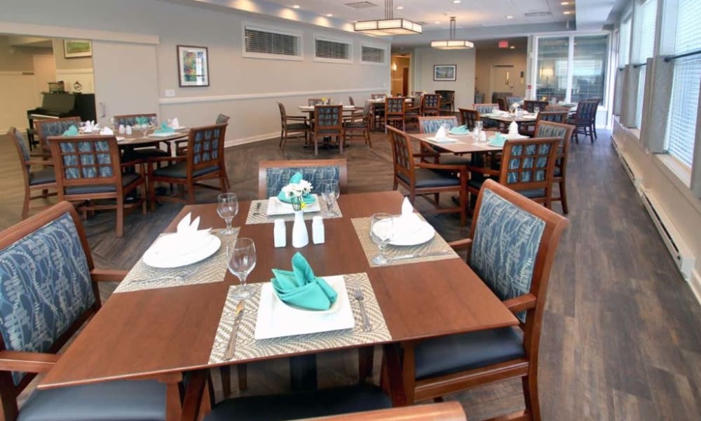 Resident dining room at Anthology of Wheaton in Wheaton, Illinois. 
