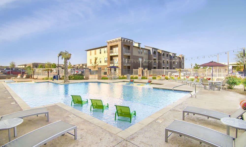 Swimming pool area on a beautiful day at Anatole on Briarwood in Midland, Texas