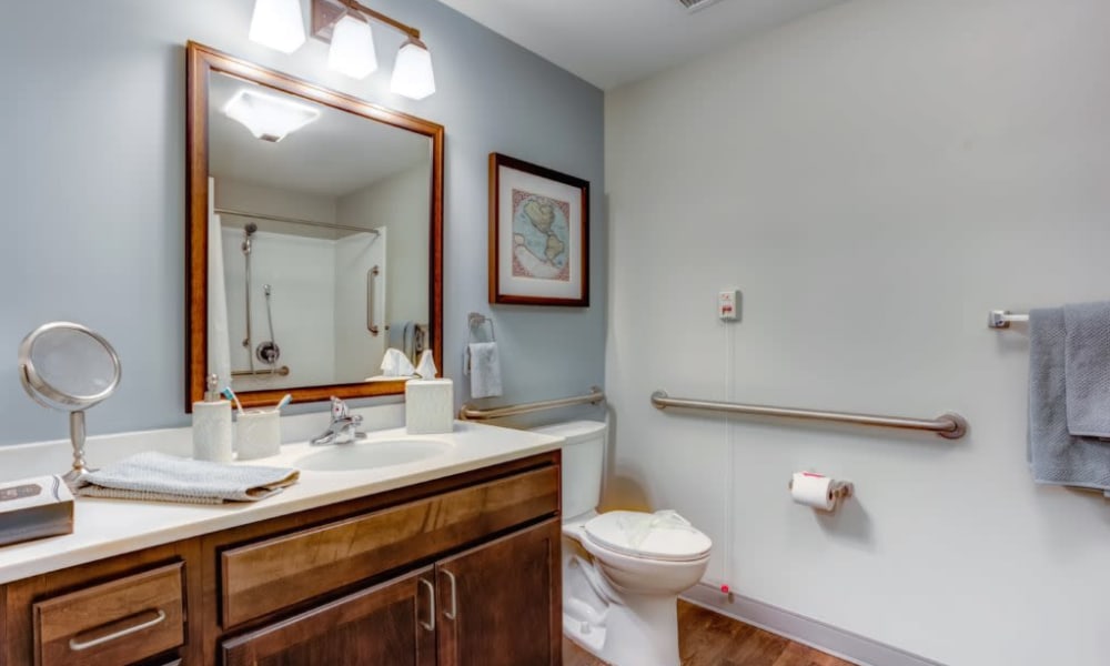 Resident bathroom at Anthology of Wheaton in Wheaton, Illinois