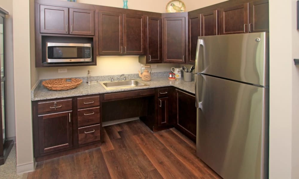 Resident kitchen at Anthology of Wheaton in Wheaton, Illinois