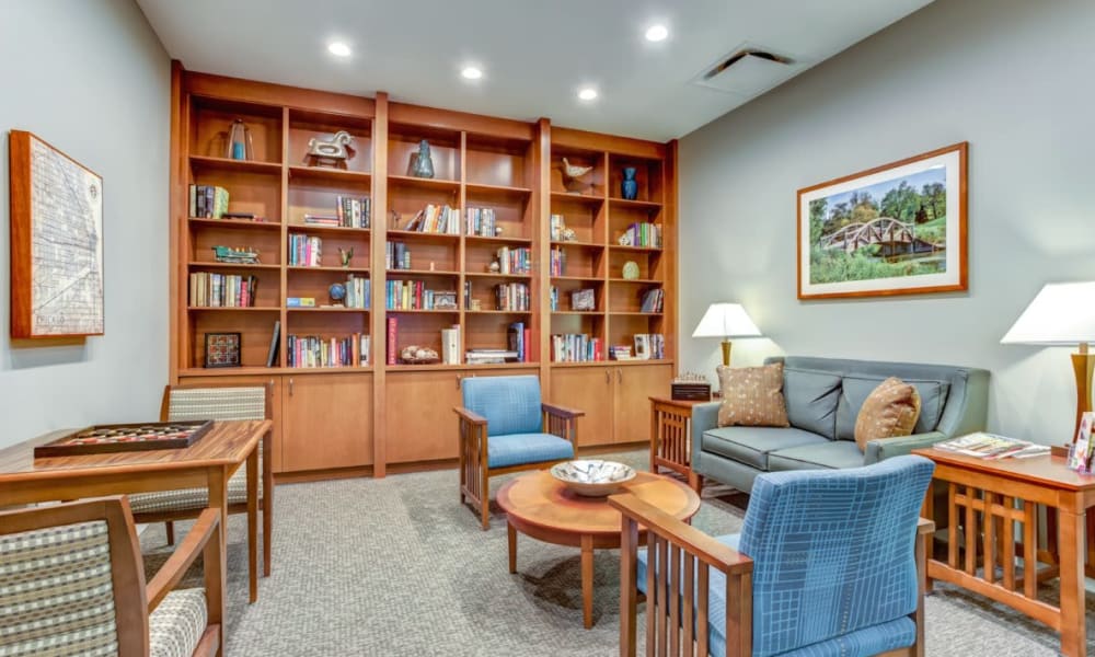 Library at Anthology of Wheaton in Wheaton, Illinois. 