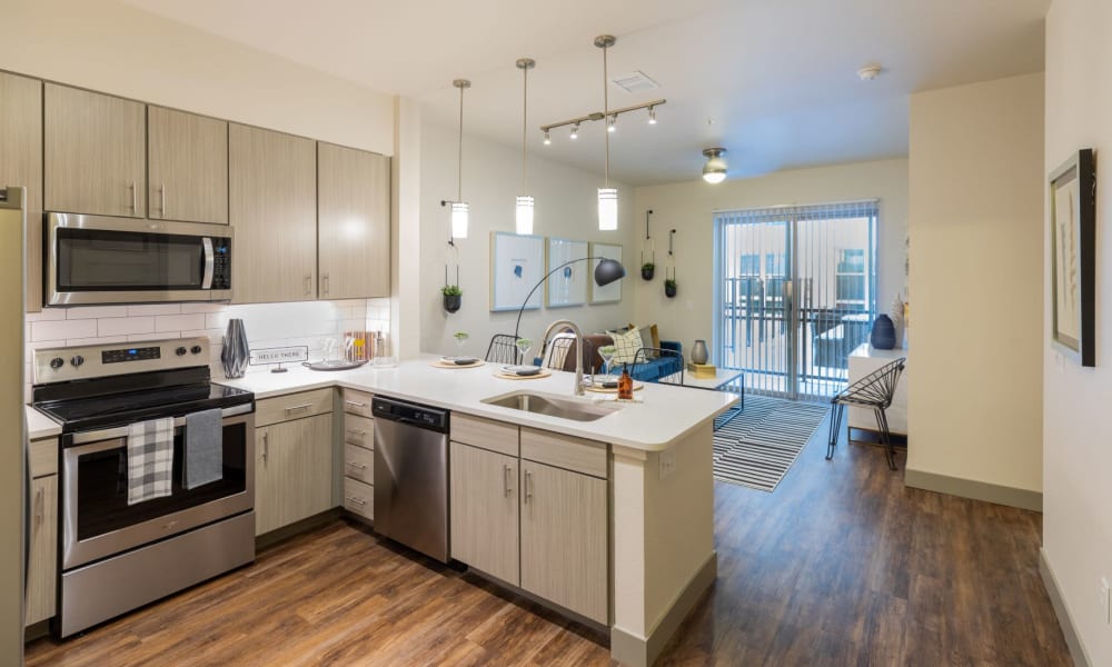 Open stylish kitchen The Alcott in Denver, Colorado