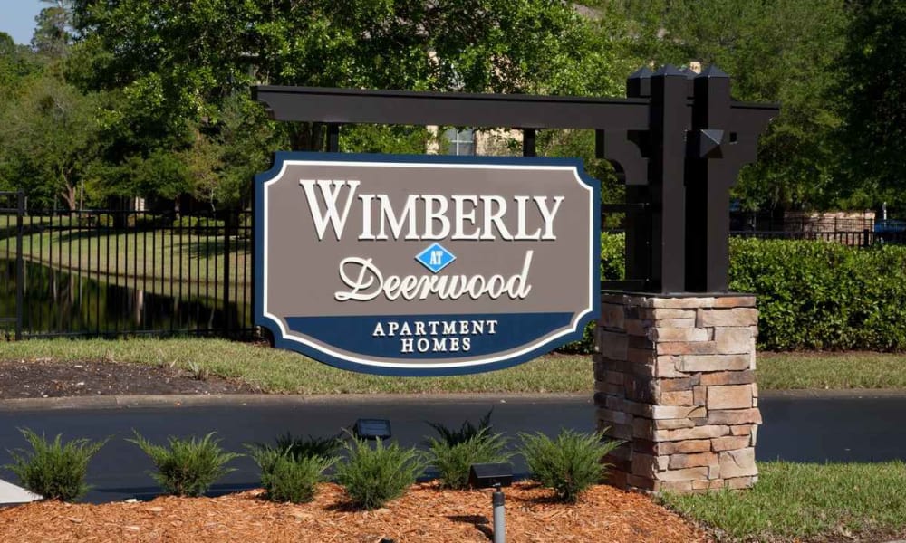 Our sign welcoming residents and their guests to Wimberly at Deerwood in Jacksonville, Florida