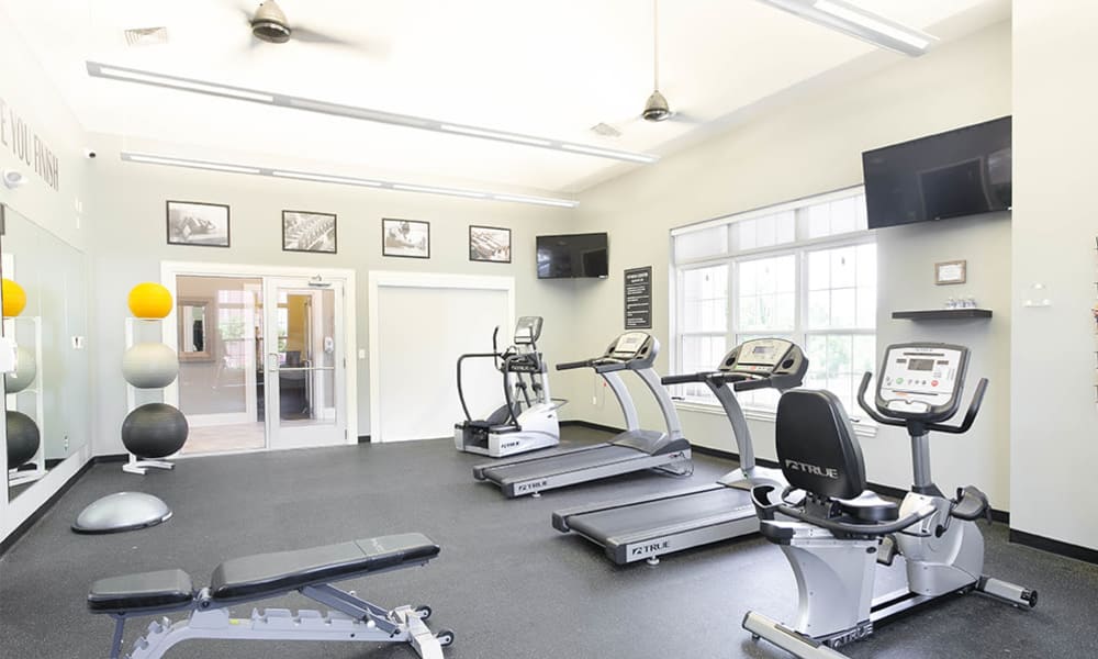 Fully-equipped fitness center at Torrente Apartment Homes in Upper St Clair, Pennsylvania