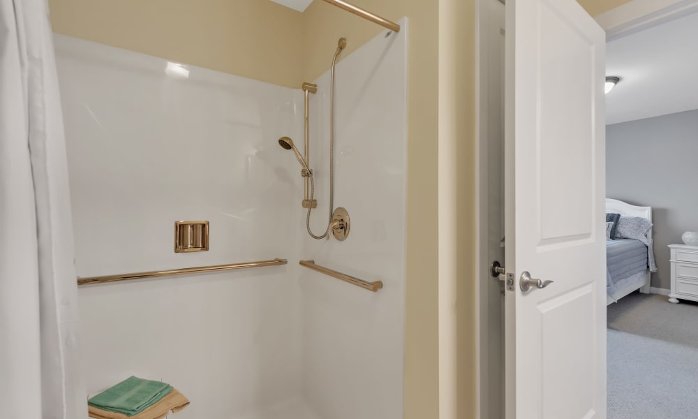View of the model shower at Landings of Oregon in Oregon, Ohio