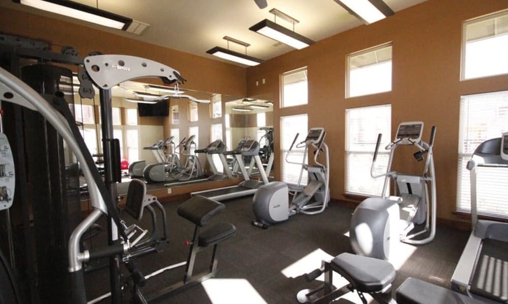 Fully equipped fitness center for residents at The Park on Westpointe in Yukon, Oklahoma