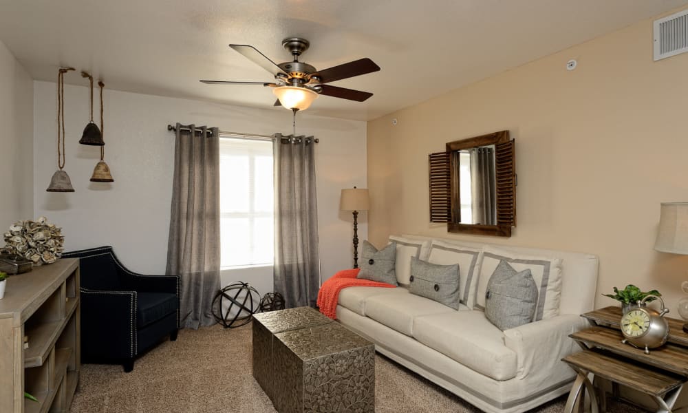 An apartment living room at The Patriot Apartments in El Paso, Texas